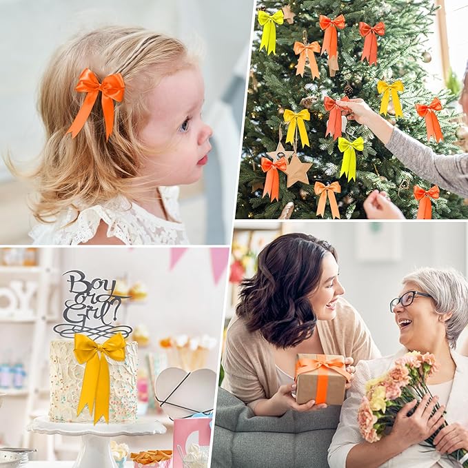 1-1/2 Inch Orange Satin Ribbons for Crafts, 6 Rolls Single-Faced Orange Assorted Ribbons for Gift Wrapping Flower Bouquet Wedding Invitations Bridal Shower Hair Bows Garland Party Decor