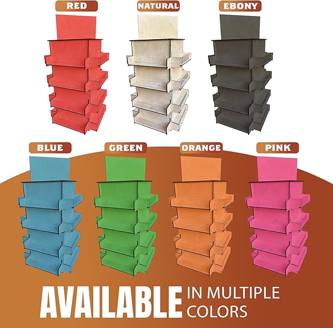 TORCHED DISPLAYS 4-Sided Rotating Display Stand - Craft Shows, Trade Shows, Markets - Small & Medium-Sized Items like Stickers, Postcards, Coasters, Note Pads, Napkins, Easy to Assemble (Red)