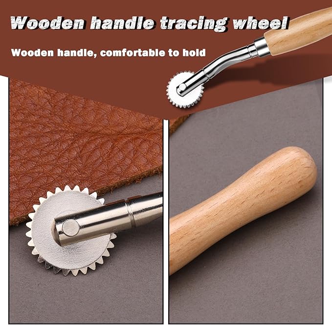 Nitlak 2 PCS Tracing Wheel with Wooden Handle Stainless Steel Pounce Wheel, Point Sewing Tracing Wheel for Sewing Patterns, Rotary Perforator, Overstitch Wheel, Perforation Cutter