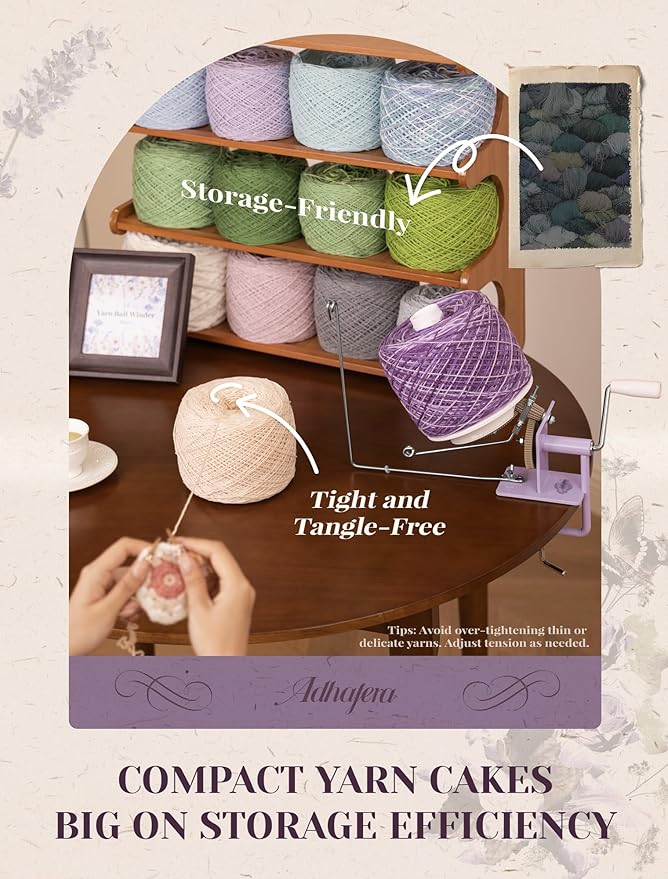 Adhafera Yarn Winder, Ball Winder for Crocheting, Large Capacity 10–16oz, Smooth Center-Pull Cake Spinner, Metal Craft Supplies for Knitting Enthusiast
