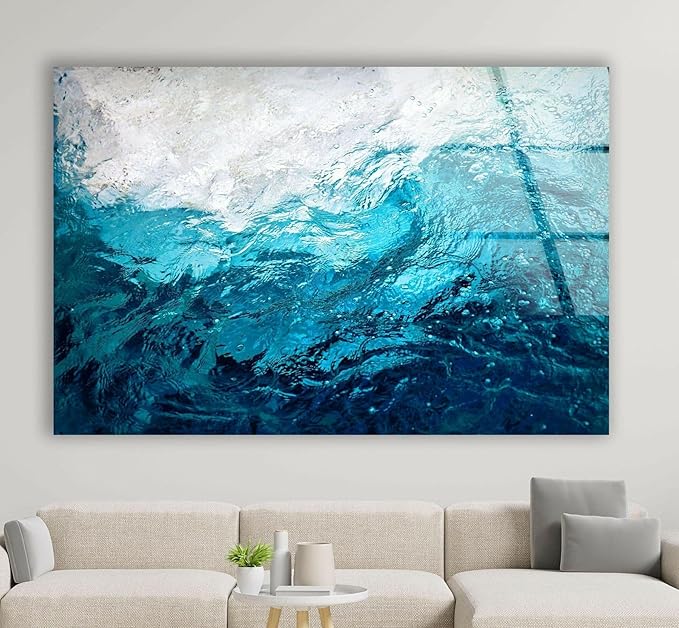 My Photostation.com 30Wx24H'' Blue Waves Abstract Glass Wall ArtTempered Glass Printing Wall Decor Large Wall Art Wall Hangings