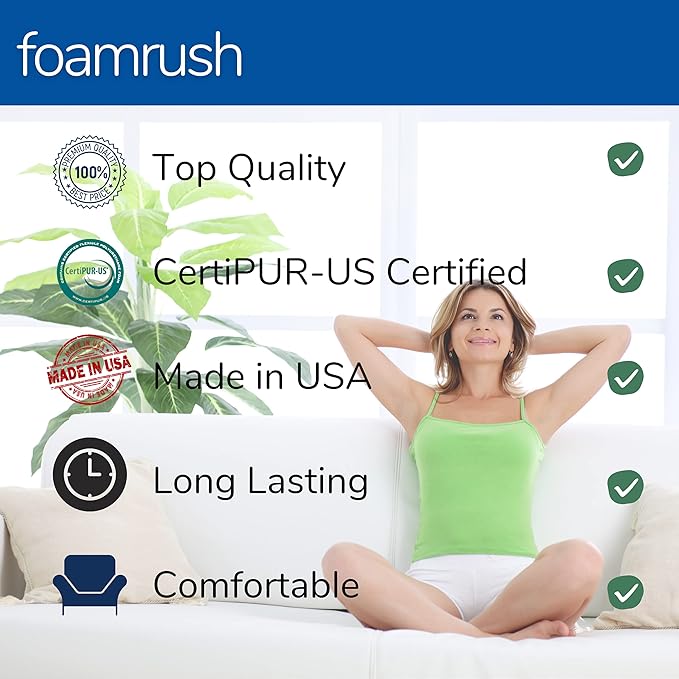 FoamRush 2" x 24" x 24" Gel Memory Foam Upholstery Square Cushion Medium Firm (Chair & Wheelchair Seat Cushion Replacement, Square Foam Dining Chairs, Couch, Sofa, Rubber Padding)
