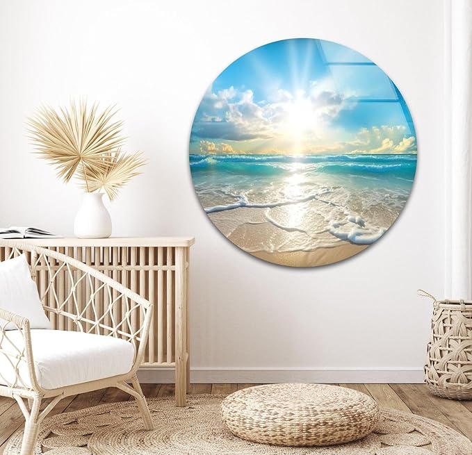 My Photostation.com 48Wx32H'' Beautiful Sunset & Ocean Glass Wall ArtTempered Glass Printing Wall Decor Large Wall Art Wall Hangings
