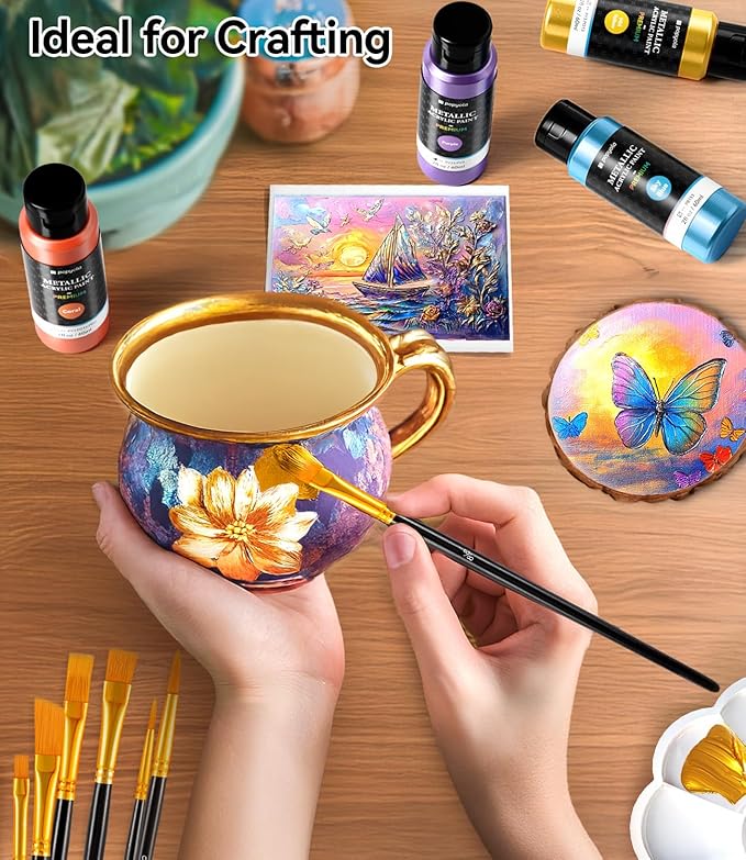 64 PCS Metallic Acrylic Paint Set with 12 Brushes, 2 Knives & Palette, 48 Colors (2oz/60ml) Art Craft Paint for Adults Kids Artists Beginners, Halloween Pumpkin Canvas Ceramic Rock Painting Kit