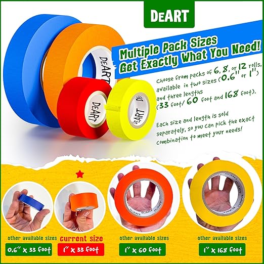 8X Colored Masking Tape, 33 Ft x 1 inch Colored Painters Tape for Arts & Crafts Labeling or Coding, Education Supplies & Craft Supplies Color Tape Rolls, Colorful Masking Craft Tape, Drafting Tape