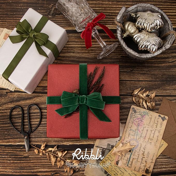 Ribbli Polyester Red Velvet Ribbon,5/8 Inches Continuous10-Yard Spool,Christmas Ribbon for Gift Wrapping,Floral Bouquets, Home Decor