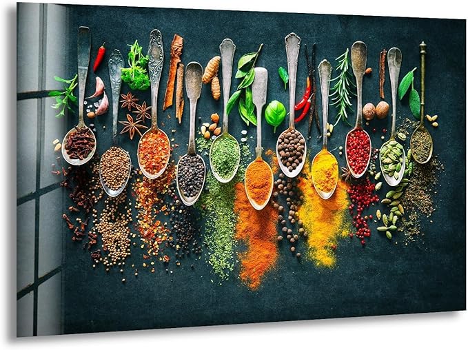 My Photostation.com 35.5Wx30H'' Spoon Spices Glass Wall ArtTempered Glass Printing Wall Decor Large Wall Art Wall Hangings