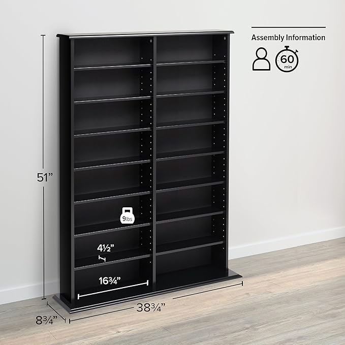 Prepac 2 Column Display Cabinet Media Storage, 38.75" Wide, Black