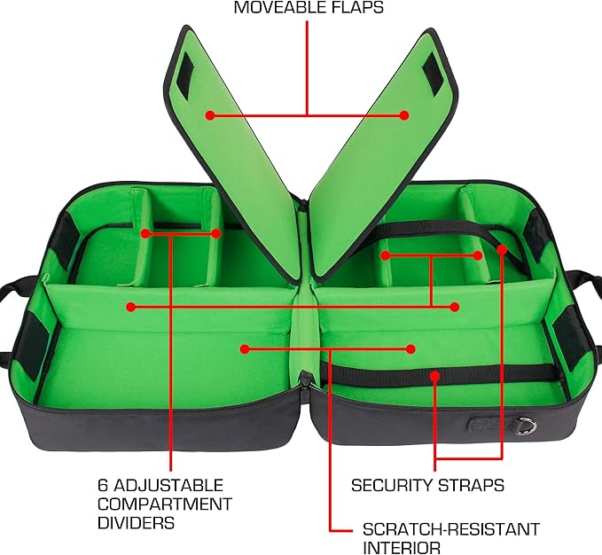USA Gear XL Trading TCG MTG Deck Box Bag Travel Case - Large MTG Card Storage Bag with Padded Shoulder Strap, Customizable Interior, Weather Resistant - Fits Deck Boxes & Sleeved Cards - Green