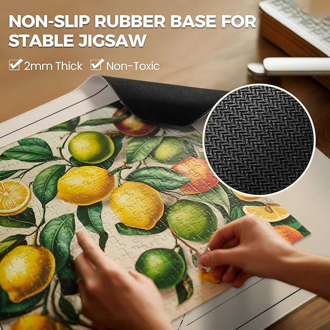 ropoda 1500 Pieces 46" x 26 "Puzzle Mat Roll Up, Puzzle Saver with 4 Large Sorting Trays & Travel Storage Bag, Portable Rollup Puzzles Keeper (White)