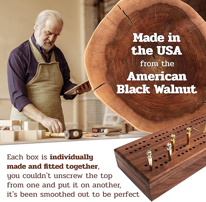 Alex Cramer Le Club' Luxury Domino Set with Handcrafted Walnut Case and Cribbage/Counter Top - Tournament Quality 28 Indestructible (Double 6 Domino Set with Brass Plate)