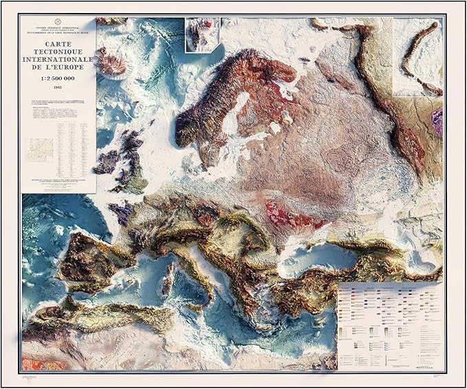 Muir Way Shaded Relief Elevation Map of Europe - Vintage-Style Topographic Wall Art with Map Look - Unframed Flat Paper Print, 36x30