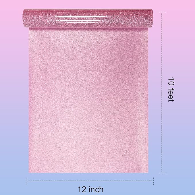 Glitter HTV Heat Transfer Vinyl Rolls- 12" x 10ft. Glitter Iron on Vinyl for DIY T-Shirts, Glitter for All Cutters, Heat Transfer Vinyl (Rosy Pink)