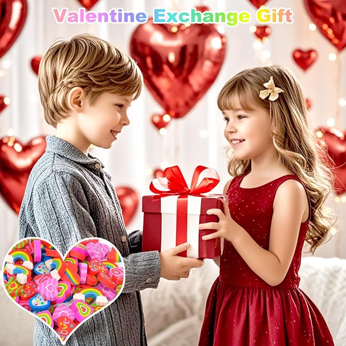 48pcs Large Erasers for Kids Bulk Heart Rainbow Pencil Erasers for Classroom Prizes Exchange International Children's Book Festival Party Favors Back to School Supplies