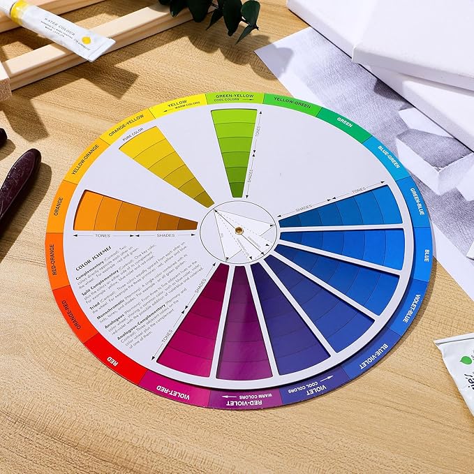 Garneck Creative Color Wheel Learning Chart Color Mixing Rotation Tool for Art and Nail Professionals Easy Use Colour Guide with Tints Shades and Definitions