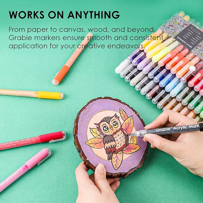Grabie Acrylic Paint Pens Markers, 48 Colors, 0.7 mm, Extra Fine Tip Drawing Markers, Premium Paint Pens for Painting on Various Surface, Art Supplies, Set of 48