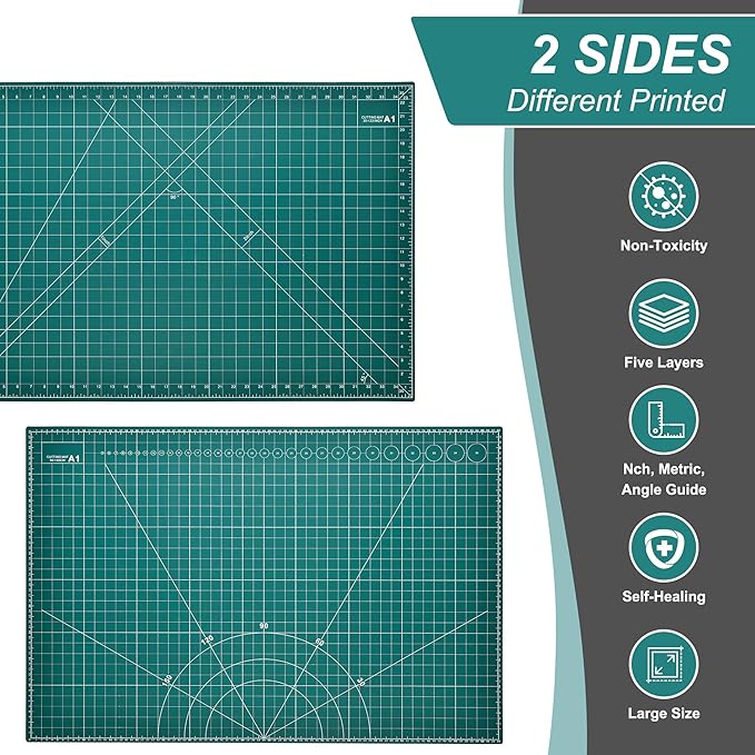 Prime Vinyl Cutting Mat, 23" x 35" Large Self Healing Sewing Mat, 5-Ply Heavy Cut Board, Rotary Cutting Mat for Crafts, Sewing Supplies and Quilting Tools