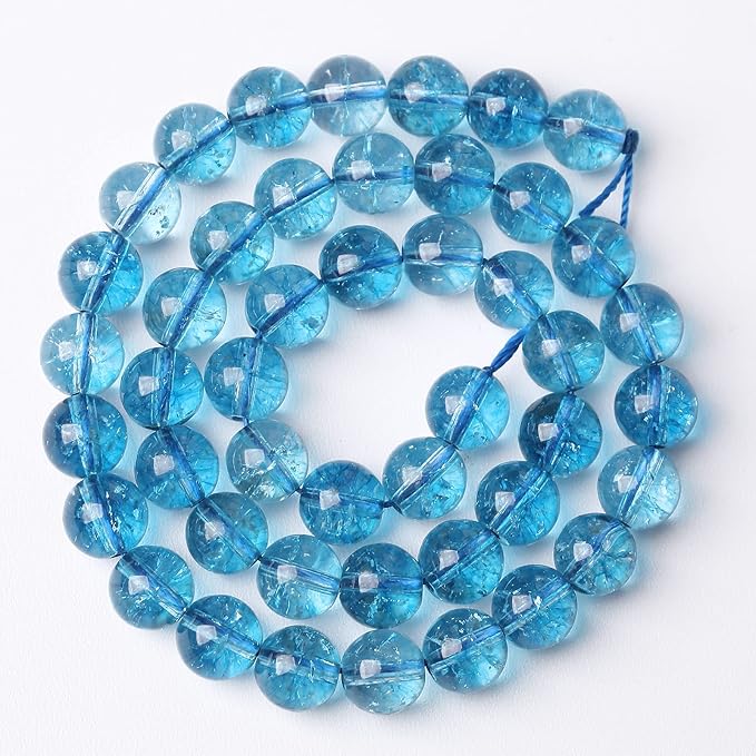 120pcs 6mm Blue Topaz Crystal Quartz Natural Stone Round Loose Beads for Jewelry Making DIY Bracelet Necklace Earrings 32" 2 Strands