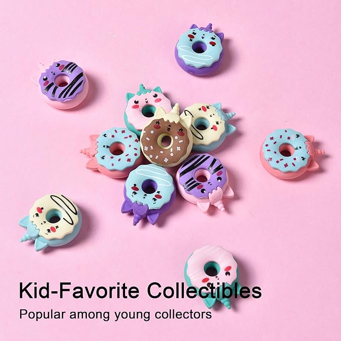 HILAZA Donut Erasers for Kids Bulk, 24 Pieces 3D Cute Fun Monster Erasers for Party Favors Classroom Prizes