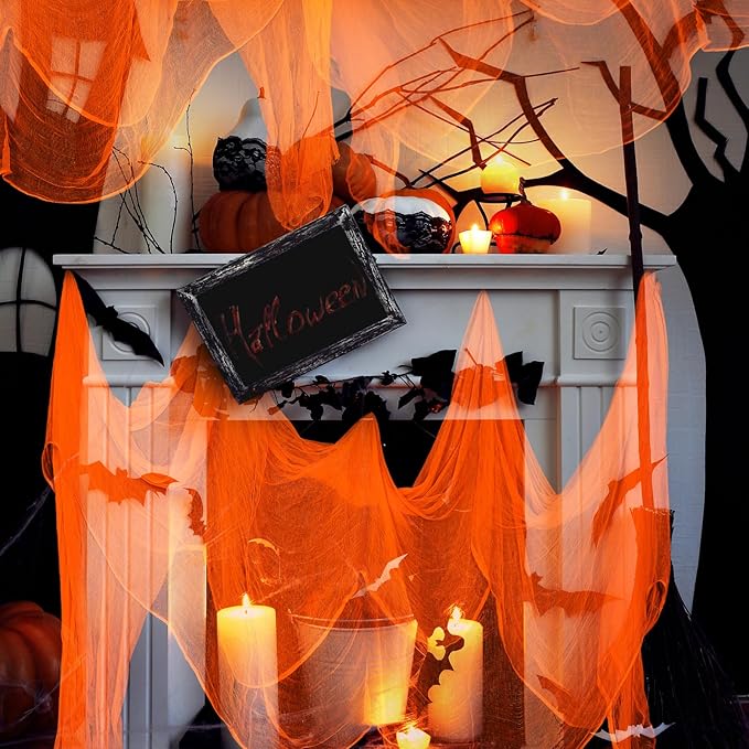 Boao Halloween Cheese cloth 84.65 x 590.55 Inch Orange Cheesecloth Roll for Crafts Large Cotton Muslin Gauze Fabric for Halloween Outdoor & Indoor Spooky Decoration