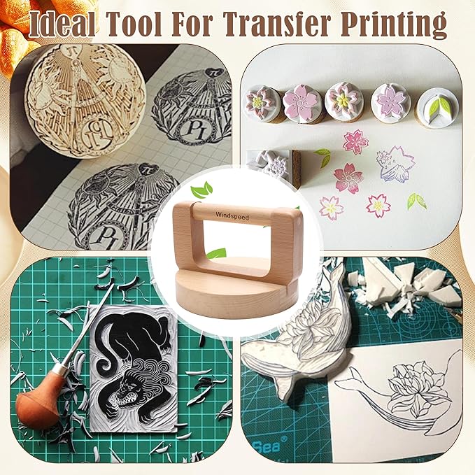 1+1 Pcs Block Printing Baren, Windspeed Wood Baren Printmaking Tool Supplies for Printing, Crafting, Scrapbooking, Linocut