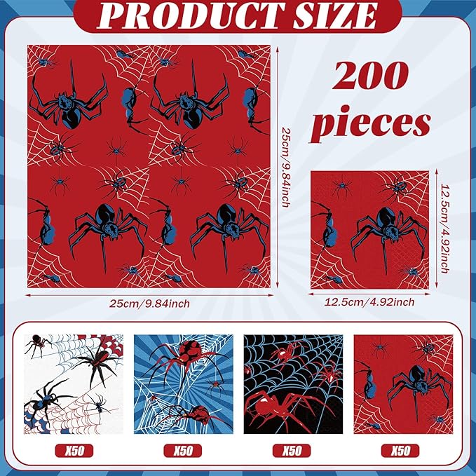 Fulmoon 200 Pieces Halloween Spider Web Cocktail Napkins Disposable Spider Paper Dinner Beverage Napkins for Halloween Christmas Birthday Party Decoration Supplies