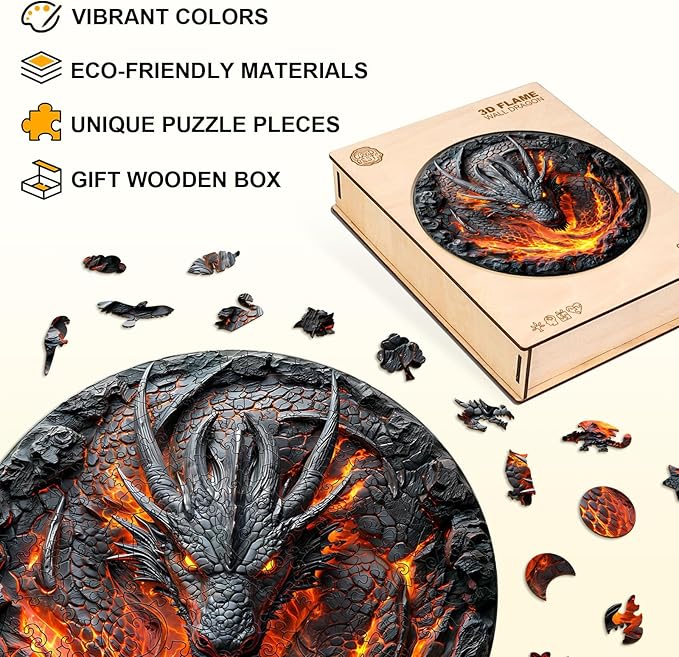 Wooden Puzzles for Adults, 3D Fire Dragon Puzzles, Wood Adult Puzzle, Birthday Gifts for Puzzle Lover (L-13.4 * 13.4 in 270pcs)