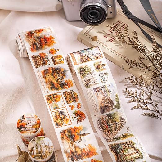 6 Rolls Seasonal Landscape Washi Tape Set, Nature-Inspired Stickers for Journaling, Scrapbooking, and DIY Crafts, with Decorative Clip