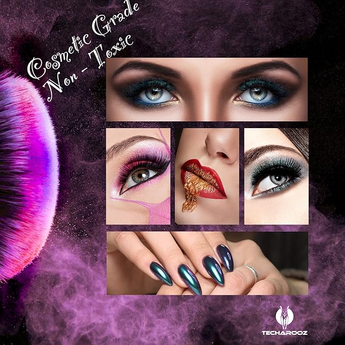 TECHAROOZ Chameleon Mica Powder (Purple-Red-Blue-Green) - 40g Color Shift Mica Powder - Holographic Glitter for UV & Epoxy Resin Supplies, Eyeshadow, Acrylic Paint, Nail Decor and Slime