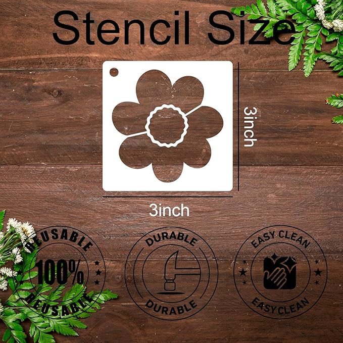 Flower Stencils for Painting Reusable 3” Flowers Stencil Floral Leaves Drawing Templates for Painting on Wood Fabric Canvas