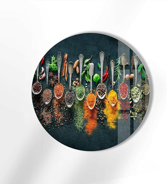 My Photostation.com 24''(60cm) Diameter Colorful Herbs Round Glass Wall Art Tempered Glass Printing Wall Decor Large Wall Art Wall Hangings