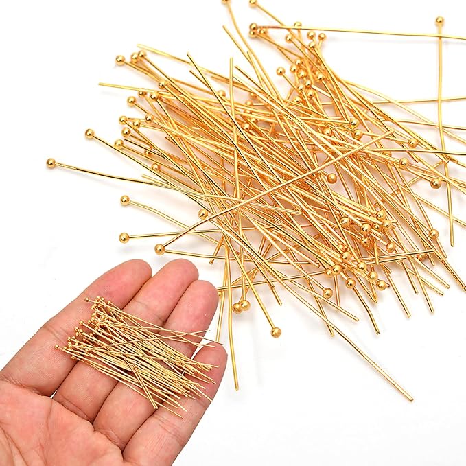 100pcs 18K Gold Filled Ball Pins Non Tarnish Craft Earring Bracelet Jewelry Making Accessories Supplies (70mm (2.75in), Gold-Ball Pin)