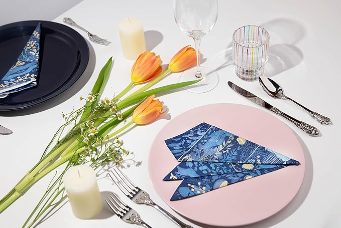 Premium Designer Paper Napkins, 3-Ply 6.5 x 6.5-inches Fold Disposable Decorative Lunch Dinner Napkin (20, Deep Blue)