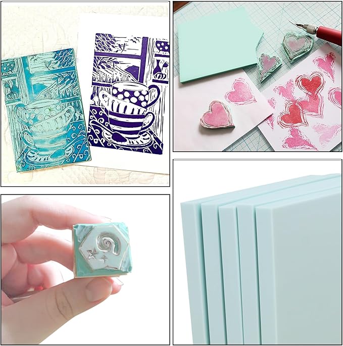 25 Pcs 4"x6" Rubber Carving Blocks, Linoleum Blocks, Stamp Carving Blocks for Printmaking, Linocut Artists, Crafts and More,(Blue) by KUKLIPJIM.