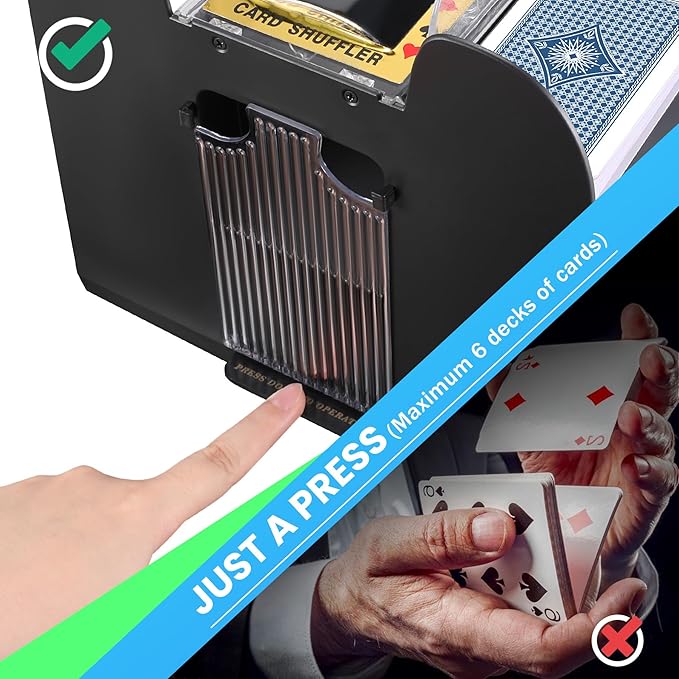 Automatic Card Shuffler 6 Deck Heavy Duty Electric Card Shuffler, USB/Battery-Operated Casino Playing Card Shuffler for Card Games