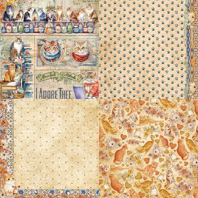 24 Sheets Kitten Decorative Scrapbooking Paper Pad 6x6 Craft Paper Single-Side Card Making Supplies for Junk Journal, Origami, Holiday Journaling