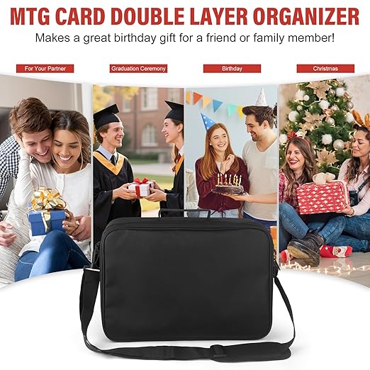 Xykzra MTG Bag Card Storage Box for 2000+ Cards,3-Layer Card Deck Box with Dividers and Shoulder Straps,Trading Card Case Fits for MTG/TCG/Magic/Sports Cards - Black