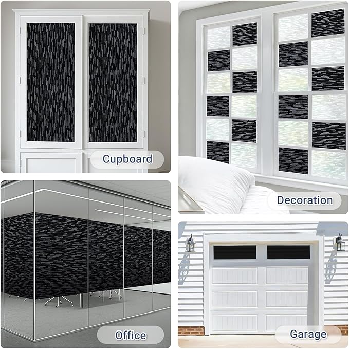 Haton Blackout Window Film, Black Out Window Cover, Sun Light Blocking Frosted Privacy for Glass Door, Heat Control Room Darkening Tint for Home Day Sleep, Non-Adhesive, Black 35.4" x 78.7"