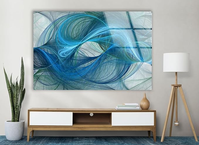 My Photostation.com Round 31,5'' Blue Energy Abstract Wall Art – Fluid Motion Glass PrintTempered Glass Printing Wall Decor Large Wall Art Wall Hangings