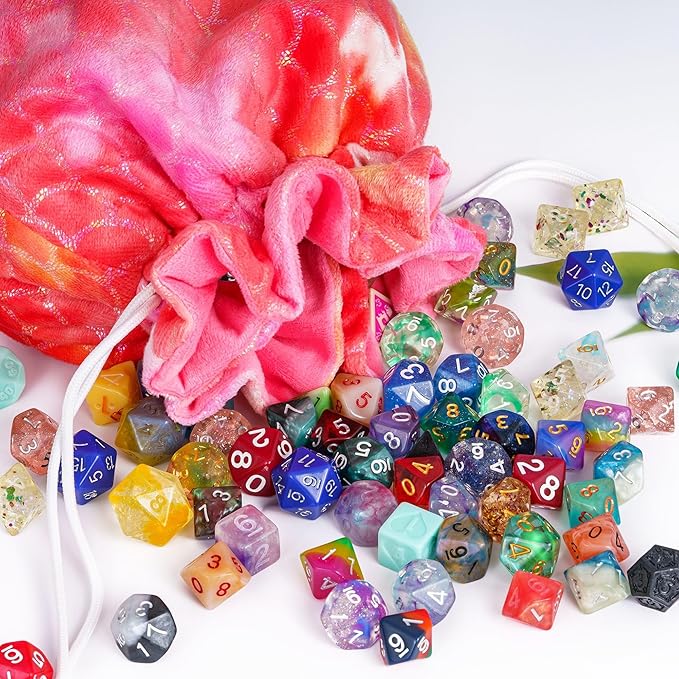 DND Dice Bags Large with Pockets Orange Storage Bag Fish Scale Pattern for RPG Game Dices - Capacity 200+ Dice