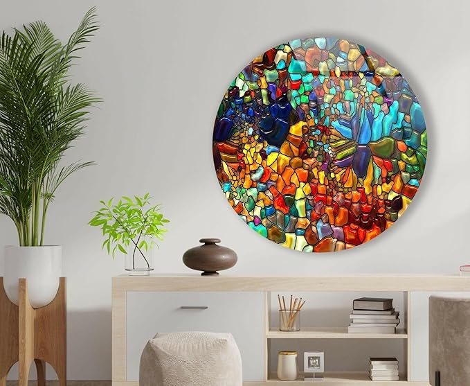 My Photostation.com 27.5''(70cm) Diameter Red Mosaic Round Glass Wall Art Tempered Glass Printing Wall Decor Large Wall Art Wall Hangings
