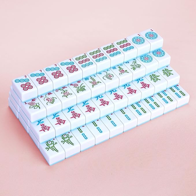 Chinese Mahjong Game Set 146 Qulity Mahjong Blue Tiles 1.4-inch Chinese Mahjong Game Set with Blue Printed Carrying Bag