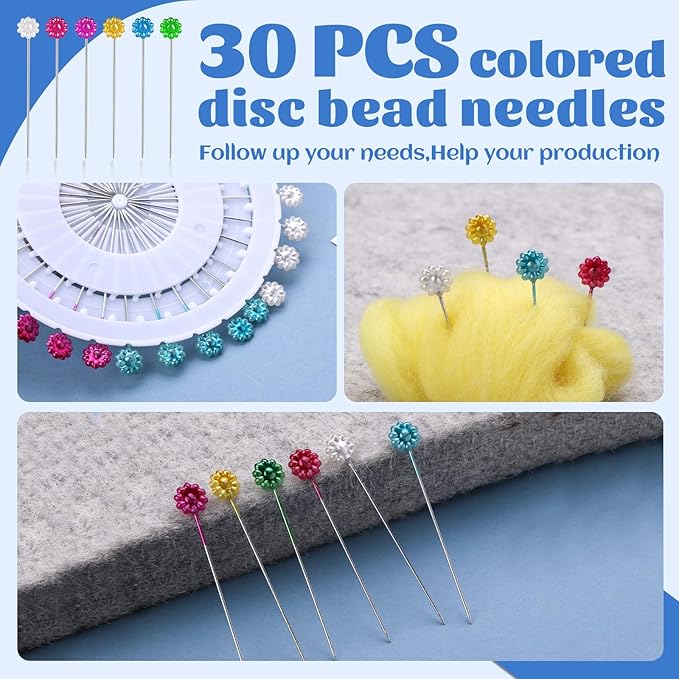 WONVOC Needle Felting Mat, Needle Felting Tools, 10''x10''x1'' Natural Felting Wool Pad, Needle Felting Supplies, with Finger Cots and 30 Straight Pins, Felt Pad for Making Felting Crafts