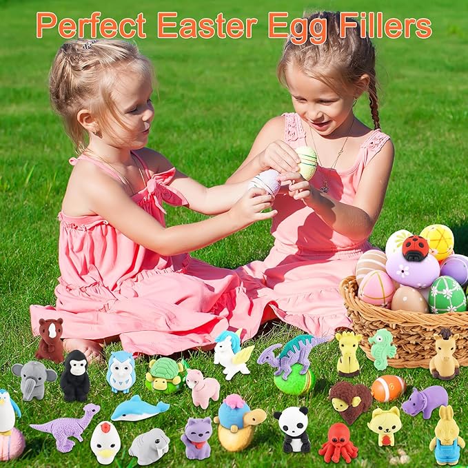 80Pcs Animal Erasers Kids Desk Pets Pencil Erasers 3D Puzzle Eraser Bulk Fun Cute Mini Animal Eraser Toys for Classroom Rewards, Game Prizes, Treasure Box, Easter Egg Fillers