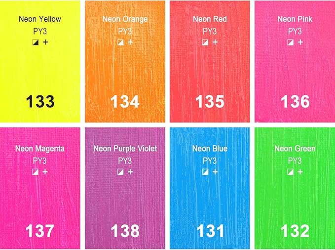 AUREUO Neon Acrylic Paint Set - 8 Fluorescent Colors 0.71 Fl Oz / 21ml Art Paint Tubes for Halloween Crafts Decor Rich Pigments Non-toxic Painting Supplies for Artists Hobby Painters Adults