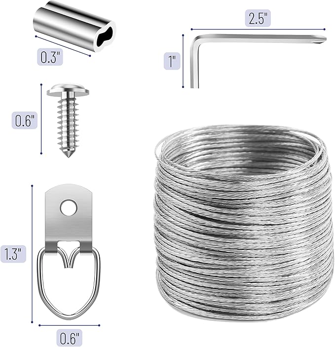 Mr. Pen- Picture Hanging Wire Kit, 100Ft Picture Wire Hanging, D Rings Picture Hanging, Picture Frame Hanging Kit, Picture Frame Wire, Wall Hanging Kit, Wire for Hanging Pictures, Painting Hanging Kit