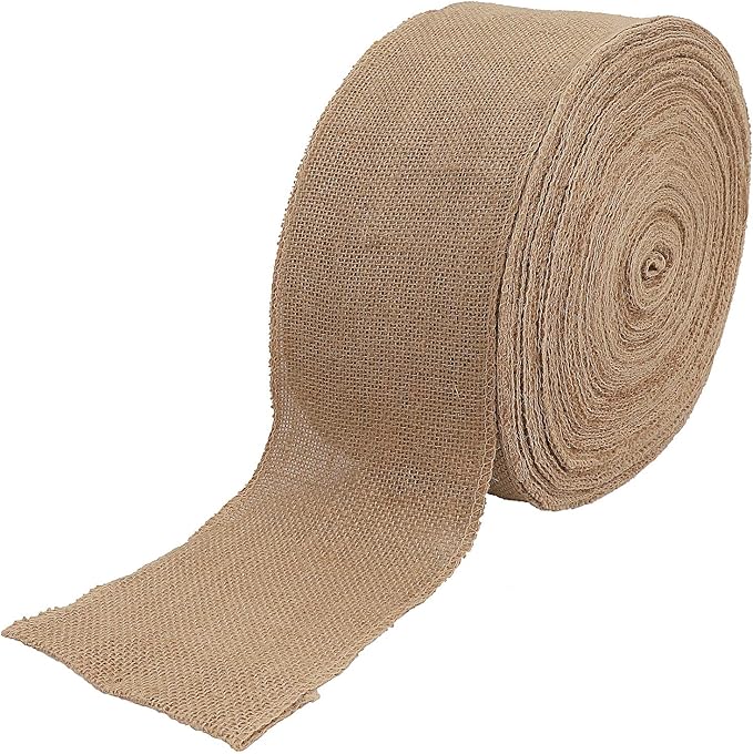 KINJOEK 6 Inch Wide 27 Yards Burlap Ribbon, Natural Jute Fabric Ribbon, Crafts Ribbon for Christmas, Wedding, Gifts, Burlap Fabric DIY for Decoration,