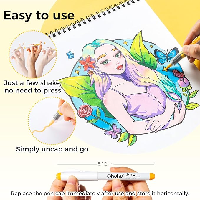 Ohuhu Acrylic Paint Markers Direct Liquid: 48 Pack Flexible Brush Tip Acrylic Markers High Opacity Paint Pens Waterproof Lightfast for Rock Painting Easter Eggs Wood Glass Ceramic Canvas - Nahuku