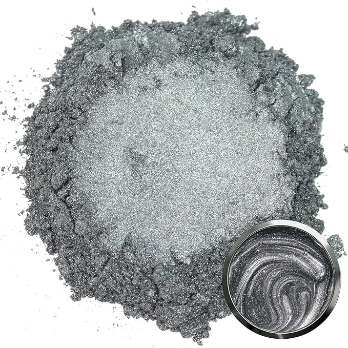 Matio Grey Mica Powder for Epoxy Resin, 1.8oz/ 50g Pearlescent Effect Mica Powder Natural Color Pigment for Soap Making, Bath Bomb, Candle Dye, Resin Craft, Paint, Nails Art, Jewelry, Slime Pigment