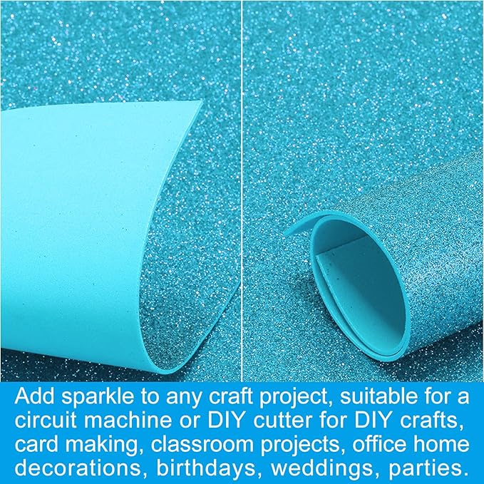 PATIKIL 2mm(1/10") Thick Non Adhesive Glitter Foam Sheet 16x24inch(40x60cm) Blue, EVA Shiny Foam Board for Craft, 6 Pcs